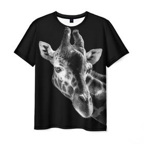 Мужская футболка 3D с принтом Жираф , 100% полиэфир | прямой крой, круглый вырез горловины, длина до линии бедер | африка | животное | жираф | фон | фото | черно белое | черный