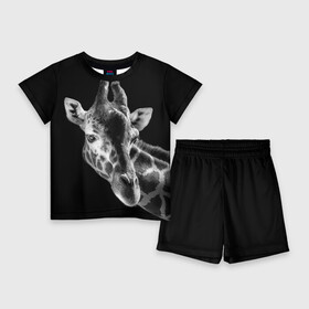 Детский костюм с шортами 3D с принтом Жираф ,  |  | африка | животное | жираф | фон | фото | черно белое | черный