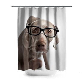 Штора 3D для ванной с принтом Собака в очках , 100% полиэстер | плотность материала — 100 г/м2. Стандартный размер — 146 см х 180 см. По верхнему краю — пластиковые люверсы для креплений. В комплекте 10 пластиковых колец | в очках | дог | животное | очки | прикол | пятнистый | собака | щенок