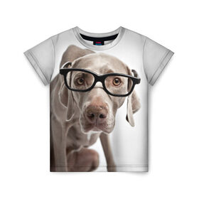 Детская футболка 3D с принтом Собака в очках , 100% гипоаллергенный полиэфир | прямой крой, круглый вырез горловины, длина до линии бедер, чуть спущенное плечо, ткань немного тянется | Тематика изображения на принте: в очках | дог | животное | очки | прикол | пятнистый | собака | щенок