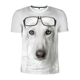 Мужская футболка 3D спортивная с принтом Собака в очках , 100% полиэстер с улучшенными характеристиками | приталенный силуэт, круглая горловина, широкие плечи, сужается к линии бедра | Тематика изображения на принте: афганская | белая | борзая | в очках | животное | очки | прикол | собака