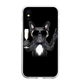 Чехол для iPhone XS Max матовый с принтом Бульдог в очках , Силикон | Область печати: задняя сторона чехла, без боковых панелей | Тематика изображения на принте: бульдог | в очках | знак | очки | перчатка | победа | французский | фужер