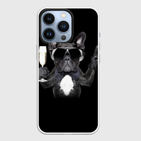 Чехол для iPhone 13 Pro с принтом Бульдог в очках ,  |  | бульдог | в очках | знак | очки | перчатка | победа | французский | фужер