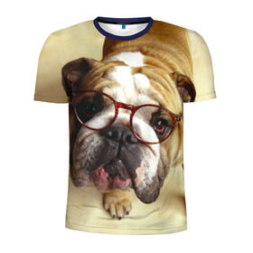 Мужская футболка 3D спортивная с принтом Бульдог в очках , 100% полиэстер с улучшенными характеристиками | приталенный силуэт, круглая горловина, широкие плечи, сужается к линии бедра | бульдог в очках | домашнее | животное | очки | пес | прикол | собака | умный | ученый