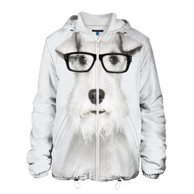 Мужская куртка 3D с принтом Собака в очках , ткань верха — 100% полиэстер, подклад — флис | прямой крой, подол и капюшон оформлены резинкой с фиксаторами, два кармана без застежек по бокам, один большой потайной карман на груди. Карман на груди застегивается на липучку | Тематика изображения на принте: белый | домашнее | животное | очки | пес | прикол | собака в очках | умный | ученый | эрдельтерьер