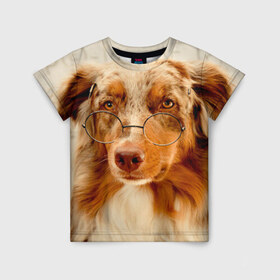 Детская футболка 3D с принтом Собака в очках , 100% гипоаллергенный полиэфир | прямой крой, круглый вырез горловины, длина до линии бедер, чуть спущенное плечо, ткань немного тянется | домашнее | животное | очки | пес | прикол | собака в очках | умный | ученый