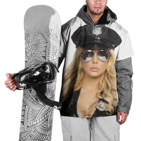 Накидка на куртку 3D с принтом Девушка полицейский , 100% полиэстер |  | блондинка | девушка | кожа | очки | форма | фуражка