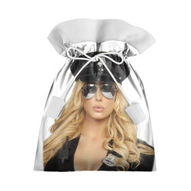 Подарочный 3D мешок с принтом Девушка полицейский , 100% полиэстер | Размер: 29*39 см | Тематика изображения на принте: блондинка | девушка | кожа | очки | форма | фуражка