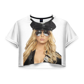 Женская футболка 3D укороченная с принтом Девушка полицейский , 100% полиэстер | круглая горловина, длина футболки до линии талии, рукава с отворотами | блондинка | девушка | кожа | очки | форма | фуражка