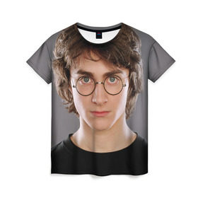 Женская футболка 3D с принтом Дэниэл Рэдклифф , 100% полиэфир ( синтетическое хлопкоподобное полотно) | прямой крой, круглый вырез горловины, длина до линии бедер | daniel radcliffe | актёр | британский | в очках | дэниэл рэдклифф | кино | очки | театр