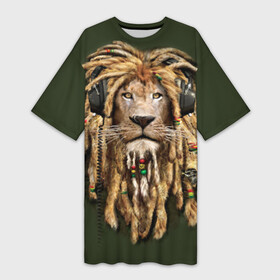 Платье-футболка 3D с принтом Лев ,  |  | reggae | лев | музыка | наушники | прическа | регги | стиль | ямайка