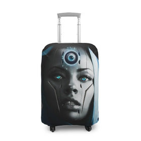 Чехол для чемодана 3D с принтом Девушка андроид , 86% полиэфир, 14% спандекс | двустороннее нанесение принта, прорези для ручек и колес | андроид | глаз | девушка | киборг | робот | третий
