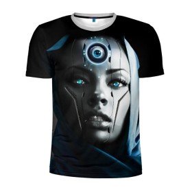 Мужская футболка 3D спортивная с принтом Девушка андроид , 100% полиэстер с улучшенными характеристиками | приталенный силуэт, круглая горловина, широкие плечи, сужается к линии бедра | андроид | глаз | девушка | киборг | робот | третий