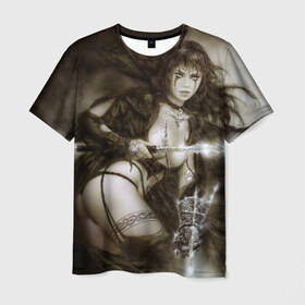 Мужская футболка 3D с принтом Девушка с мечом , 100% полиэфир | прямой крой, круглый вырез горловины, длина до линии бедер | воин | девушка с мечем | меч | фентези