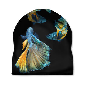 Шапка 3D с принтом Бойцовая рыбка , 100% полиэстер | универсальный размер, печать по всей поверхности изделия | аквариумная | бойцовая | красивый | плавники | рыба | рыбка | хвост | япаонская