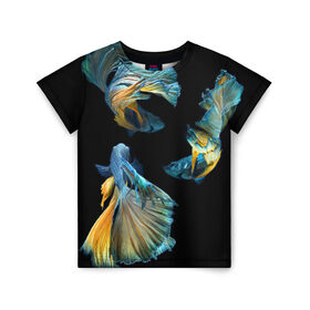 Детская футболка 3D с принтом Бойцовая рыбка , 100% гипоаллергенный полиэфир | прямой крой, круглый вырез горловины, длина до линии бедер, чуть спущенное плечо, ткань немного тянется | аквариумная | бойцовая | красивый | плавники | рыба | рыбка | хвост | япаонская