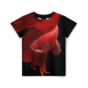 Детская футболка 3D с принтом Бойцовая рыбка , 100% гипоаллергенный полиэфир | прямой крой, круглый вырез горловины, длина до линии бедер, чуть спущенное плечо, ткань немного тянется | аквариумная | бойцовая | красивый | плавники | рыба | рыбка | хвост | япаонская