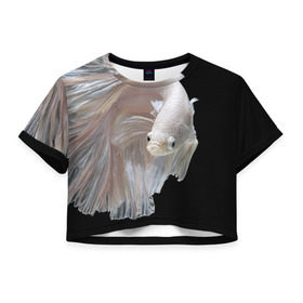 Женская футболка 3D укороченная с принтом Бойцовая рыбка , 100% полиэстер | круглая горловина, длина футболки до линии талии, рукава с отворотами | аквариумная | бойцовая | красивый | плавники | рыба | рыбка | хвост | япаонская