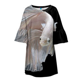Детское платье 3D с принтом Бойцовая рыбка , 100% полиэстер | прямой силуэт, чуть расширенный к низу. Круглая горловина, на рукавах — воланы | аквариумная | бойцовая | красивый | плавники | рыба | рыбка | хвост | япаонская