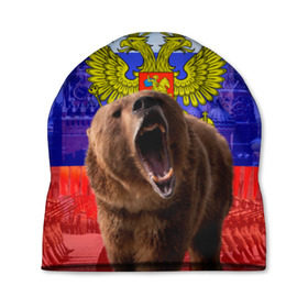 Шапка 3D с принтом Русский медведь и герб , 100% полиэстер | универсальный размер, печать по всей поверхности изделия | Тематика изображения на принте: герб | медведь | россия | русский | русский медведь