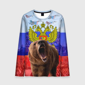 Мужской лонгслив 3D с принтом Русский медведь и герб , 100% полиэстер | длинные рукава, круглый вырез горловины, полуприлегающий силуэт | герб | медведь | россия | русский | русский медведь