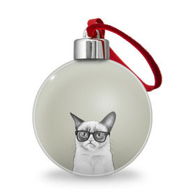 Ёлочный шар с принтом Кот - хипстер , Пластик | Диаметр: 77 мм | Тематика изображения на принте: cat | hipster | кот | кошка | хипстер