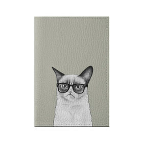 Обложка для паспорта матовая кожа с принтом Кот - хипстер , натуральная матовая кожа | размер 19,3 х 13,7 см; прозрачные пластиковые крепления | cat | hipster | кот | кошка | хипстер