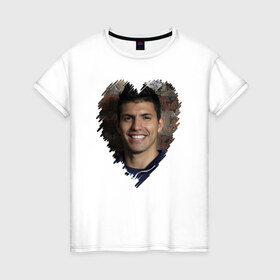 Женская футболка хлопок с принтом Серхио Агуэро - лучший , 100% хлопок | прямой крой, круглый вырез горловины, длина до линии бедер, слегка спущенное плечо | 