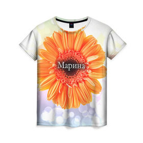 Женская футболка 3D с принтом Марина , 100% полиэфир ( синтетическое хлопкоподобное полотно) | прямой крой, круглый вырез горловины, длина до линии бедер | девушке | имя | любимой | марина | подарок | подарок любимой | подарок на 8 марта | подарок на день рождения | с 8 марта | цветок | цветы