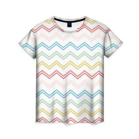 Женская футболка 3D с принтом Зигзаги , 100% полиэфир ( синтетическое хлопкоподобное полотно) | прямой крой, круглый вырез горловины, длина до линии бедер | полосы | цвета