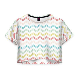 Женская футболка 3D укороченная с принтом Зигзаги , 100% полиэстер | круглая горловина, длина футболки до линии талии, рукава с отворотами | полосы | цвета