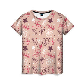 Женская футболка 3D с принтом Цветочки , 100% полиэфир ( синтетическое хлопкоподобное полотно) | прямой крой, круглый вырез горловины, длина до линии бедер | растения | цветы