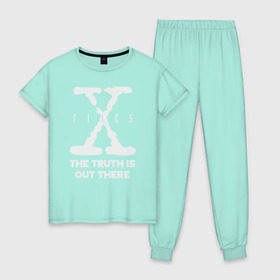 Женская пижама хлопок с принтом X-Files , 100% хлопок | брюки и футболка прямого кроя, без карманов, на брюках мягкая резинка на поясе и по низу штанин | mulder | scully | x files | малдер | материалы | нло | пришельцы | секретные | скалли