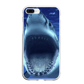 Чехол для iPhone 7Plus/8 Plus матовый с принтом Белая акула , Силикон | Область печати: задняя сторона чехла, без боковых панелей | shark | море | синий