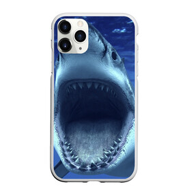 Чехол для iPhone 11 Pro матовый с принтом Белая акула , Силикон |  | shark | море | синий