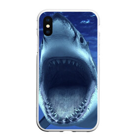 Чехол для iPhone XS Max матовый с принтом Белая акула , Силикон | Область печати: задняя сторона чехла, без боковых панелей | shark | море | синий