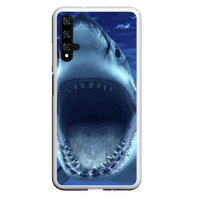 Чехол для Honor 20 с принтом Белая акула , Силикон | Область печати: задняя сторона чехла, без боковых панелей | shark | море | синий