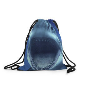 Рюкзак-мешок 3D с принтом Белая акула , 100% полиэстер | плотность ткани — 200 г/м2, размер — 35 х 45 см; лямки — толстые шнурки, застежка на шнуровке, без карманов и подкладки | shark | море | синий