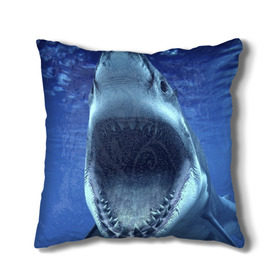 Подушка 3D с принтом Белая акула , наволочка – 100% полиэстер, наполнитель – холлофайбер (легкий наполнитель, не вызывает аллергию). | состоит из подушки и наволочки. Наволочка на молнии, легко снимается для стирки | shark | море | синий