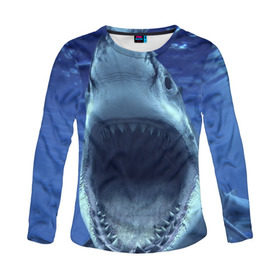 Женский лонгслив 3D с принтом Белая акула , 100% полиэстер | длинные рукава, круглый вырез горловины, полуприлегающий силуэт | shark | море | синий