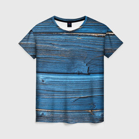 Женская футболка 3D с принтом Голубые доски , 100% полиэфир ( синтетическое хлопкоподобное полотно) | прямой крой, круглый вырез горловины, длина до линии бедер | дерево | доска | природа | стена | текстура