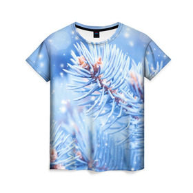 Женская футболка 3D с принтом Снежные иголки , 100% полиэфир ( синтетическое хлопкоподобное полотно) | прямой крой, круглый вырез горловины, длина до линии бедер | дед мороз | елка | ель | зима | иголки | новый год | снег