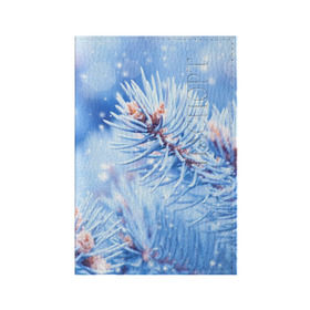 Обложка для паспорта матовая кожа с принтом Снежные иголки , натуральная матовая кожа | размер 19,3 х 13,7 см; прозрачные пластиковые крепления | Тематика изображения на принте: дед мороз | елка | ель | зима | иголки | новый год | снег