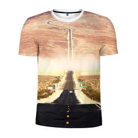 Мужская футболка 3D спортивная с принтом Дорога вперед , 100% полиэстер с улучшенными характеристиками | приталенный силуэт, круглая горловина, широкие плечи, сужается к линии бедра | Тематика изображения на принте: асфальт | дорога | жизнь | пустыня | путь