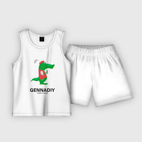 Детская пижама с шортами хлопок с принтом Gennadiy Импортозамещение ,  |  | Тематика изображения на принте: antibrand | lacoste | геннадий | импортозамещение