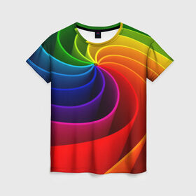 Женская футболка 3D с принтом Радуга цвета , 100% полиэфир ( синтетическое хлопкоподобное полотно) | прямой крой, круглый вырез горловины, длина до линии бедер | гамма | зеленый | красный | радуга | синий | цвет
