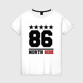 Женская футболка хлопок с принтом 86 north side , 100% хлопок | прямой крой, круглый вырез горловины, длина до линии бедер, слегка спущенное плечо | 86 | north | side | stars