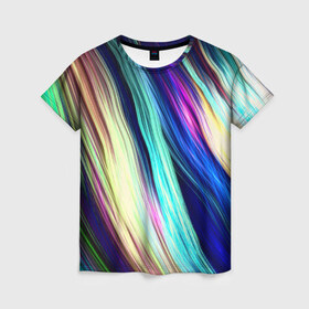Женская футболка 3D с принтом Волокна , 100% полиэфир ( синтетическое хлопкоподобное полотно) | прямой крой, круглый вырез горловины, длина до линии бедер | линии | полосы | прикольные | текстуры | цветные | яркие