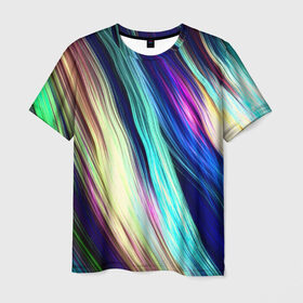 Мужская футболка 3D с принтом Волокна , 100% полиэфир | прямой крой, круглый вырез горловины, длина до линии бедер | линии | полосы | прикольные | текстуры | цветные | яркие
