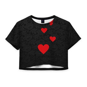 Женская футболка 3D укороченная с принтом Кружево и седца , 100% полиэстер | круглая горловина, длина футболки до линии талии, рукава с отворотами | dg | dolce | gabbana | габбана | дольче | любовь | сердечко